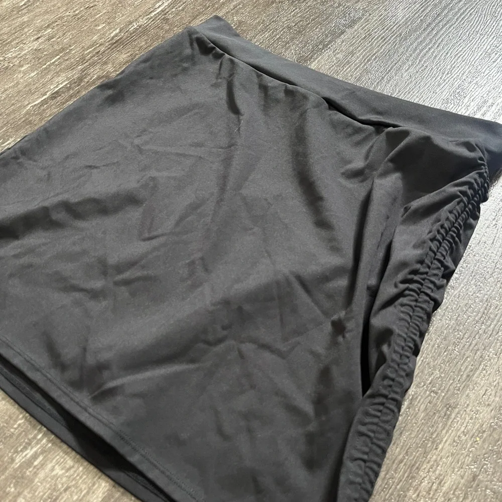 Ta3‎ Black Mini Skirt Drawstring Ruched Side Stretch Casual Activewear L